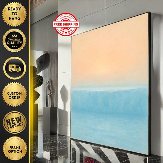 Rothko Style Blue And Peach Canvas Wall Art Print Abstract Living Room Decor Ready To Hang