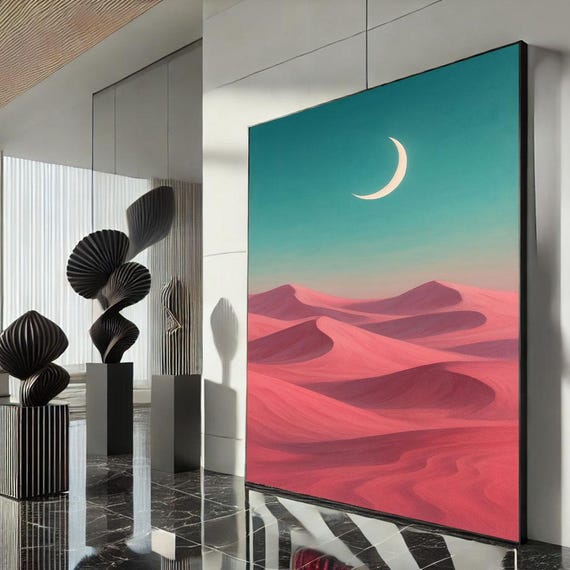 Desert Moonrise Canvas Wall Art Print Tranquil Minimalist Landscape Living Room Decor Ready To Hang