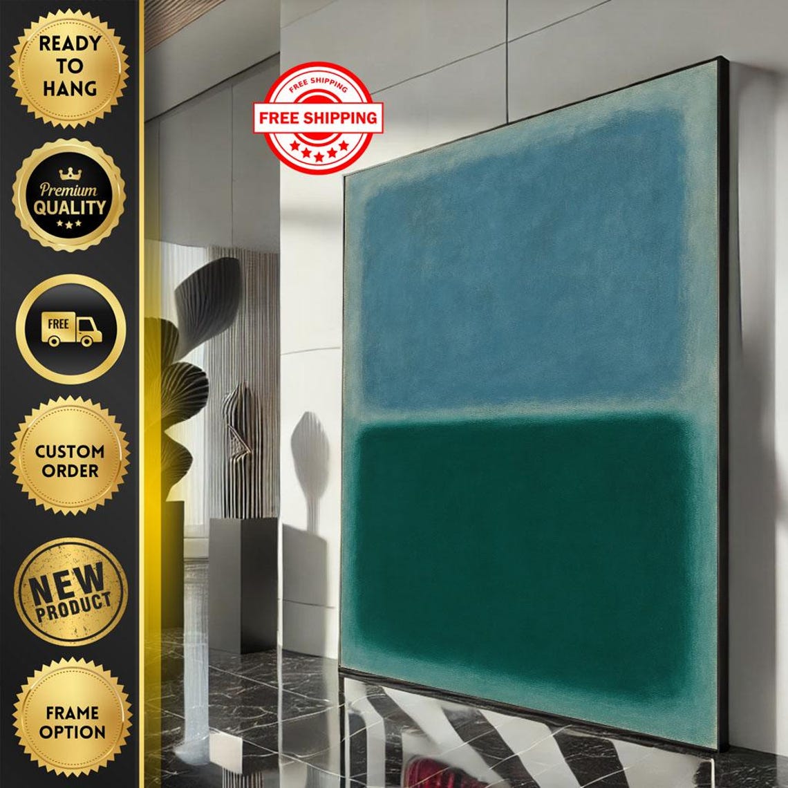 Mark Rothko Inspired Deep Blue And Dark Green Color Field Poster