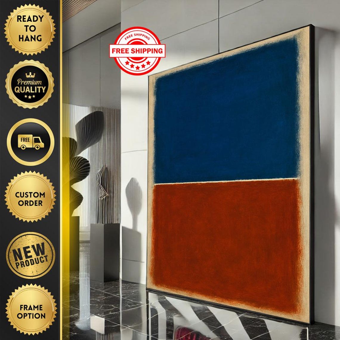Rothko Style Navy Blue Burnt Orange Classic Color Field Poster