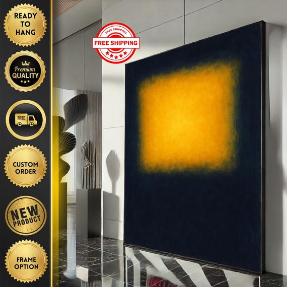 Mark Rothko Inspired Yellow And Black Canvas Bold Color Field Painting For Modern Living Room Decor Ready To Hang