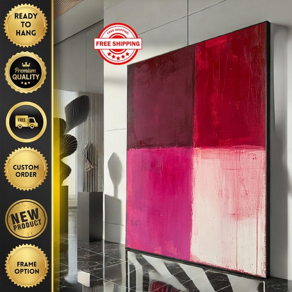 Mark Rothko Inspired Red And Pink Canvas Bold Color Field Painting For Modern Living Room Decor Ready To Hang