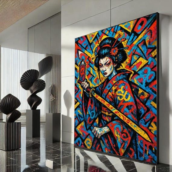 Fierce Samurai Woman Canvas Wall Art Print Bold Japanese Style Living Room Decor Statement Piece