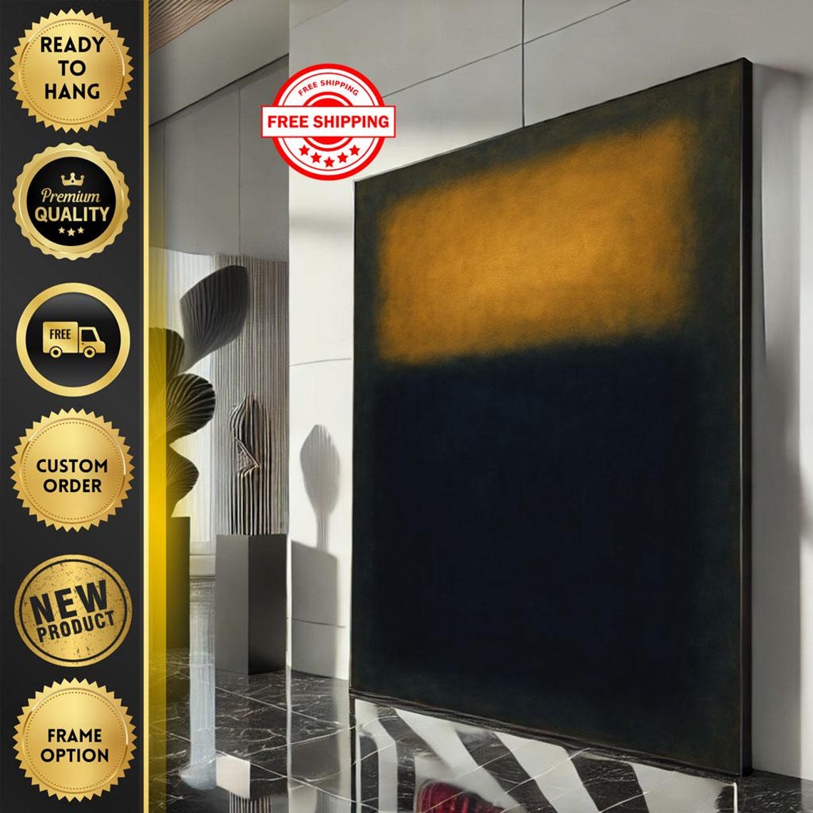 Rothko-Style Glowing Gold and Black Color Field Modern Poster