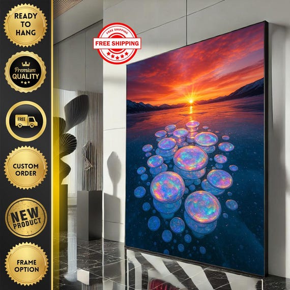 Tranquil Sunset Over Lake Canvas Wall Art Print Abstract Living Room Decor Ready To Hang