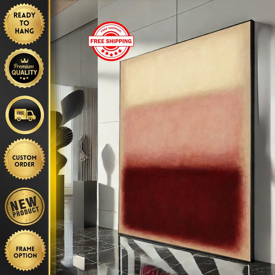 Mark Rothko Inspired Cream Pink And Deep Red Color Field Poster