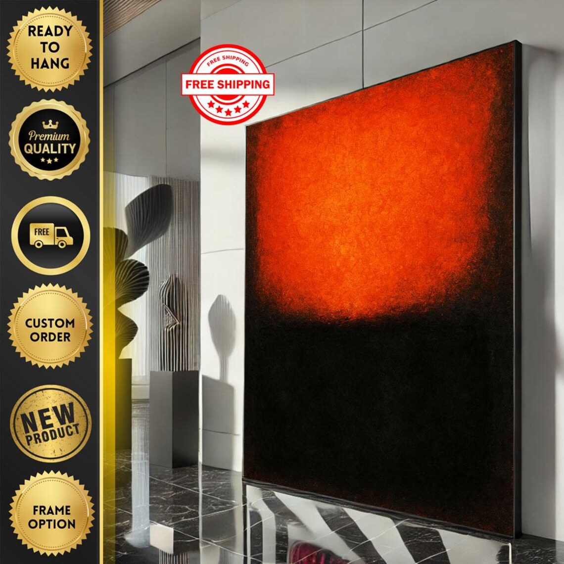 Rothko-Inspired Fiery Orange and Black Gradient Color Field Poster