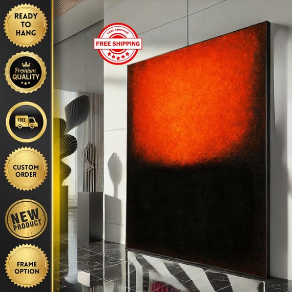 Mark Rothko Inspired Orange And Black Canvas Bold Color Field Painting For Modern Living Room Decor Ready To Hang