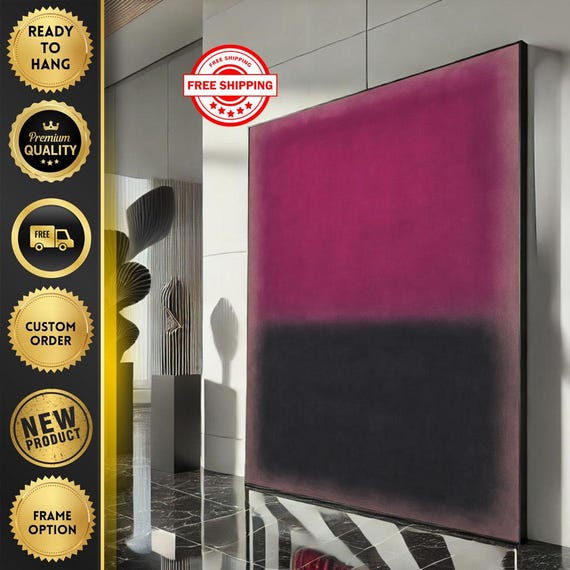 Mark Rothko Inspired Pink And Black Canvas Bold Color Field Painting For Modern Living Room Decor Ready To Hang
