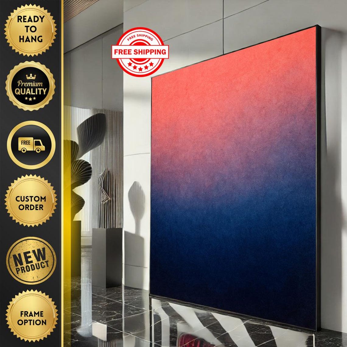 Bold Crimson Red Navy Blue Ombre Gradient Minimalist Art Poster