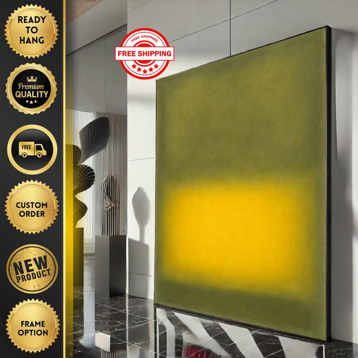 Rothko-Inspired Olive Green and Yellow Abstract Color Field Poster