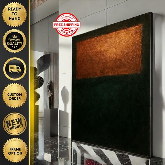 Mark Rothko Inspired Orange And Dark Green Canvas Bold Color Field Painting For Modern Living Room Decor Ready To Hang