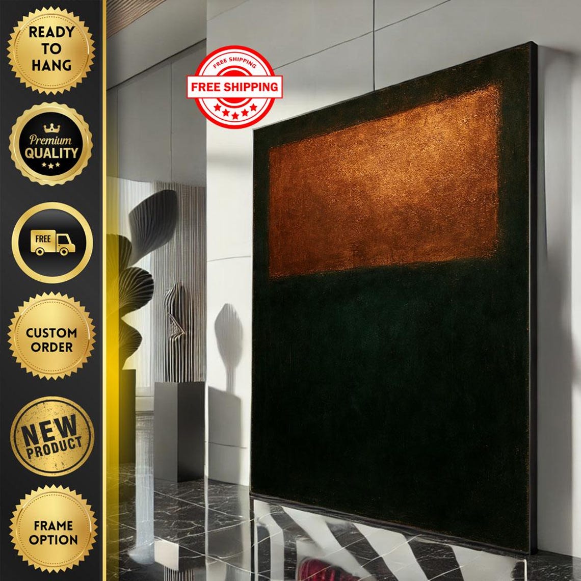 Rothko-Inspired Copper and Dark Forest Green Color Field Poster
