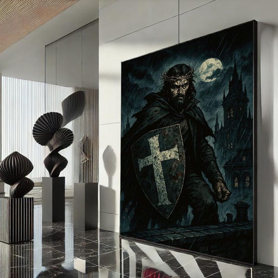 Gothic Knight Canvas Wall Art Print Dark Dramatic Living Room Decor Statement Piece