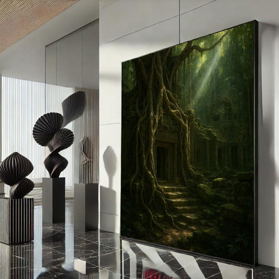 Enchanted Forest Path Canvas Wall Art Print Mystical Green Living Room Decor Statement Piece