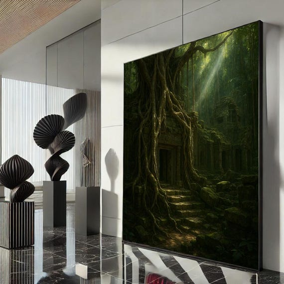 Enchanted Forest Path Canvas Wall Art Print Mystical Green Living Room Decor Statement Piece