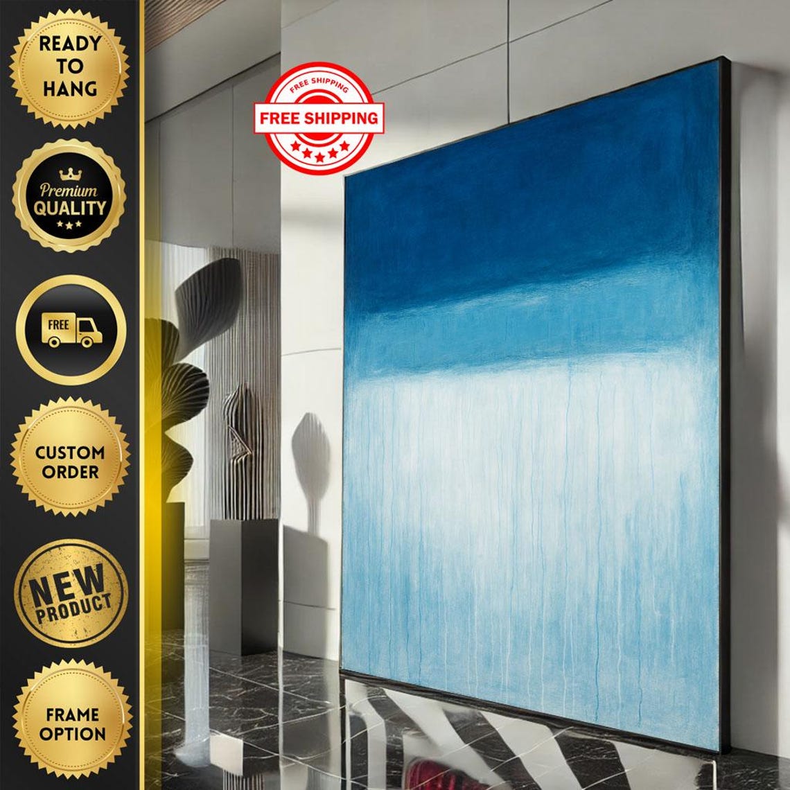 Rothko-Inspired Blue and White Airy Color Field Abstract Poster