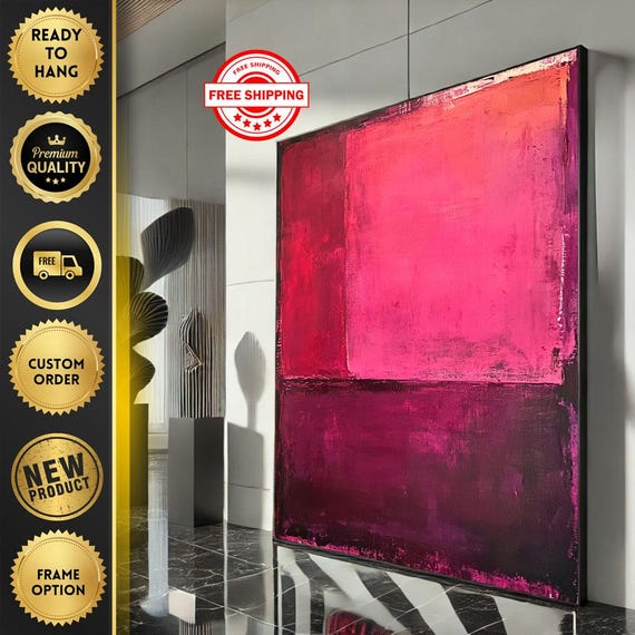 Mark Rothko Inspired Red And Pink Canvas Bold Color Field Painting For Modern Living Room Decor Ready To Hang