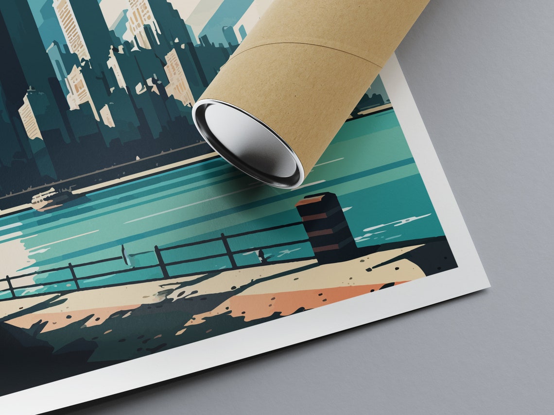 Chicago Skyline Stylized Blue Skyscraper Illustration Wall Art - Image 2