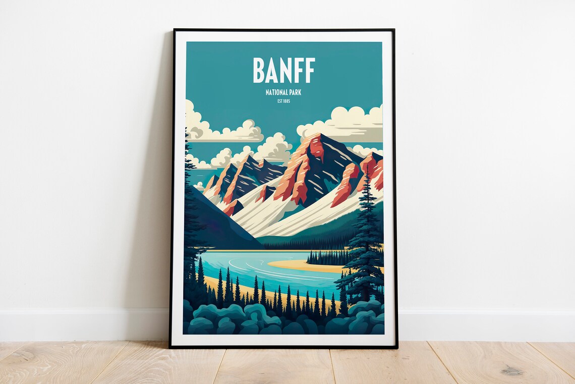 Banff National Park Canada Travel Poster with Mountains and Lake - Image 6