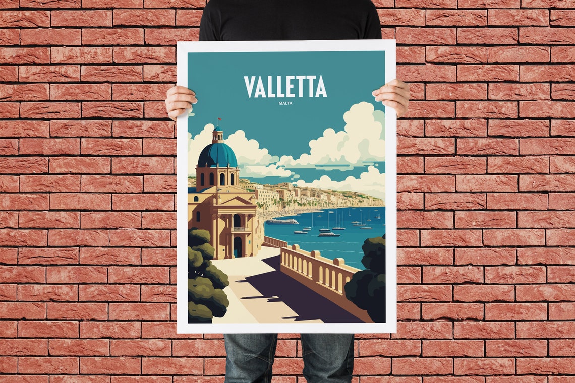 Valletta Malta Grand Harbor Basilica Seaside Vintage Travel Poster - Image 3