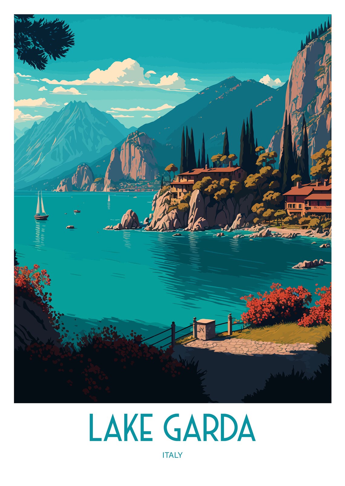 Lake Garda Italy Travel Poster, Europe Landmark - Image 5