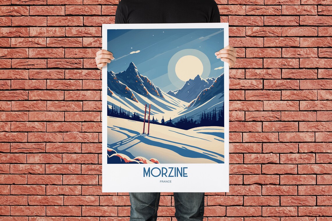 Morzine France Moonlit Ski Slopes Alpine Winter Travel Poster - Image 3