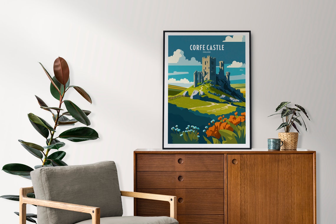 Corfe Castle Uk Travel Print Uk Landmark Travel Art Corfe Castle Travel Print Dorset Landmark Corfe Castle Travel Poster - Image 2