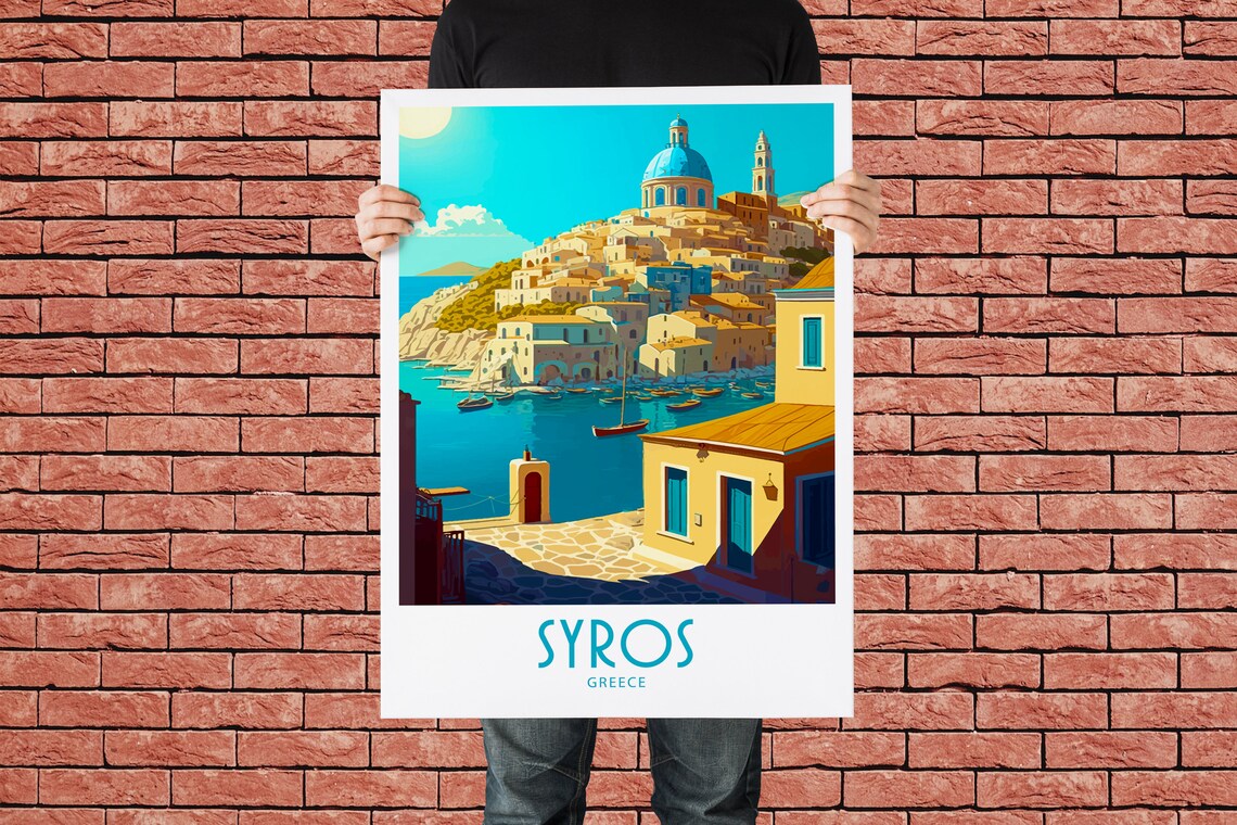 Syros Greece Island Harbor Hillside Town Vintage Travel Poster - Image 2