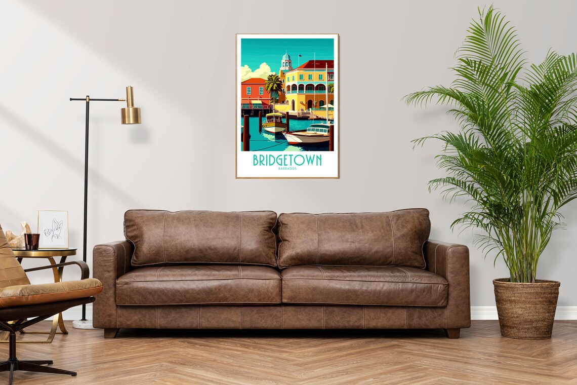 Vintage Bridgetown Barbados Travel Poster Caribbean Harbor Art - Image 3
