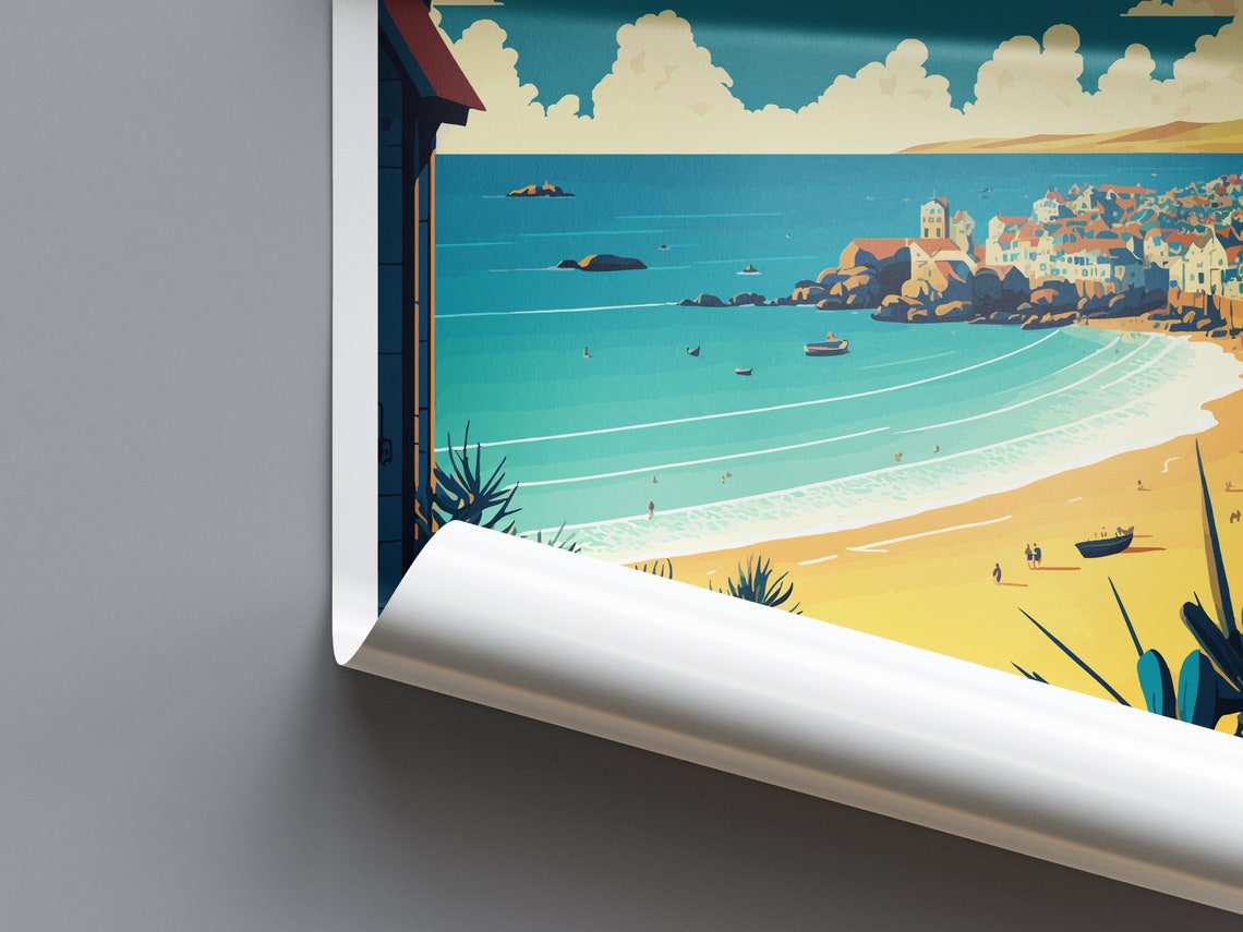St Ives England Beach Bay Golden Sand Vintage Travel Poster Art - Image 2