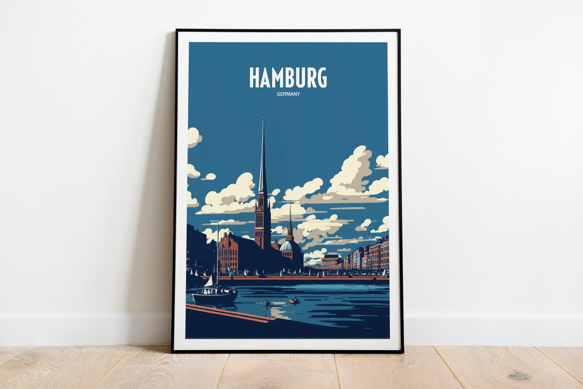 Hamburg Germany Travel Print Hamburg German Travel Poster German Travel Print St Michaels Church Print Hamburg Travel Poster