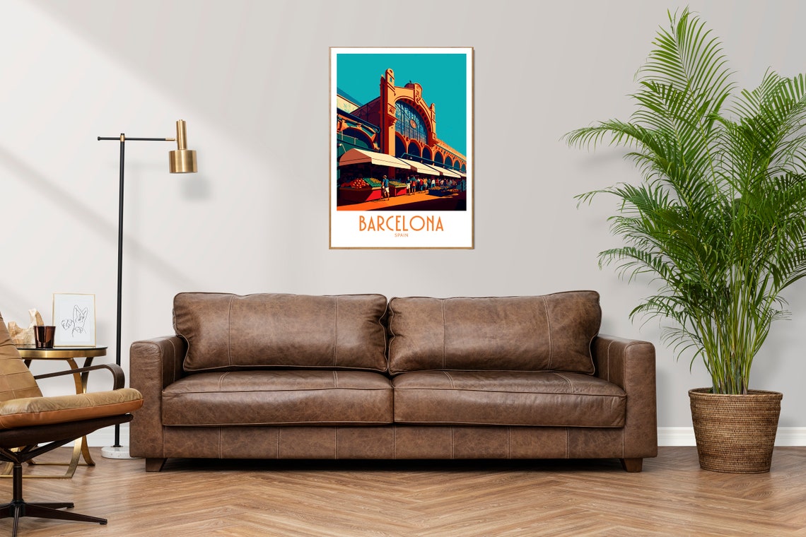 Barcelona Spain Historic Market Hall Fruit Stalls Travel Poster - Image 3