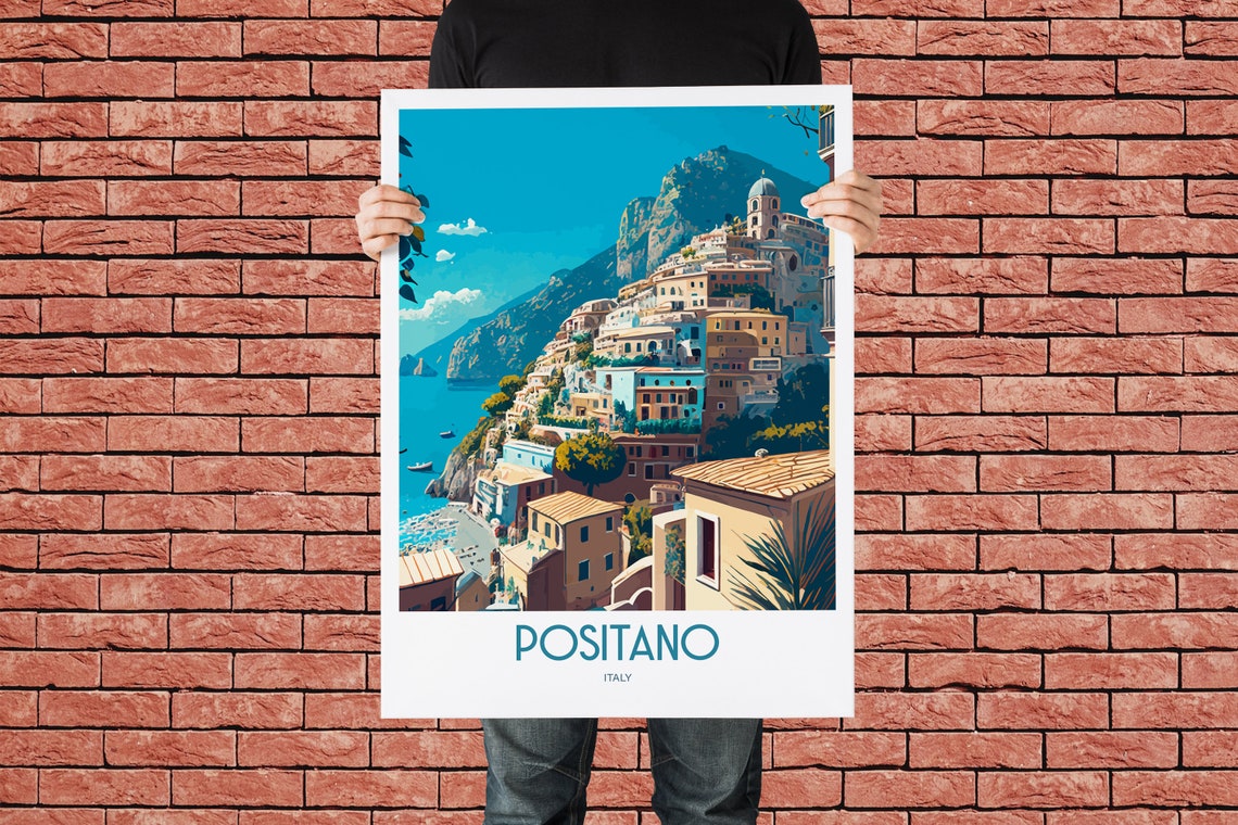 Positano Italy Travel Print Positano Italy Travel Poster Italian Travel Print Positano Retro Print Positano Village Travel Poster - Image 3