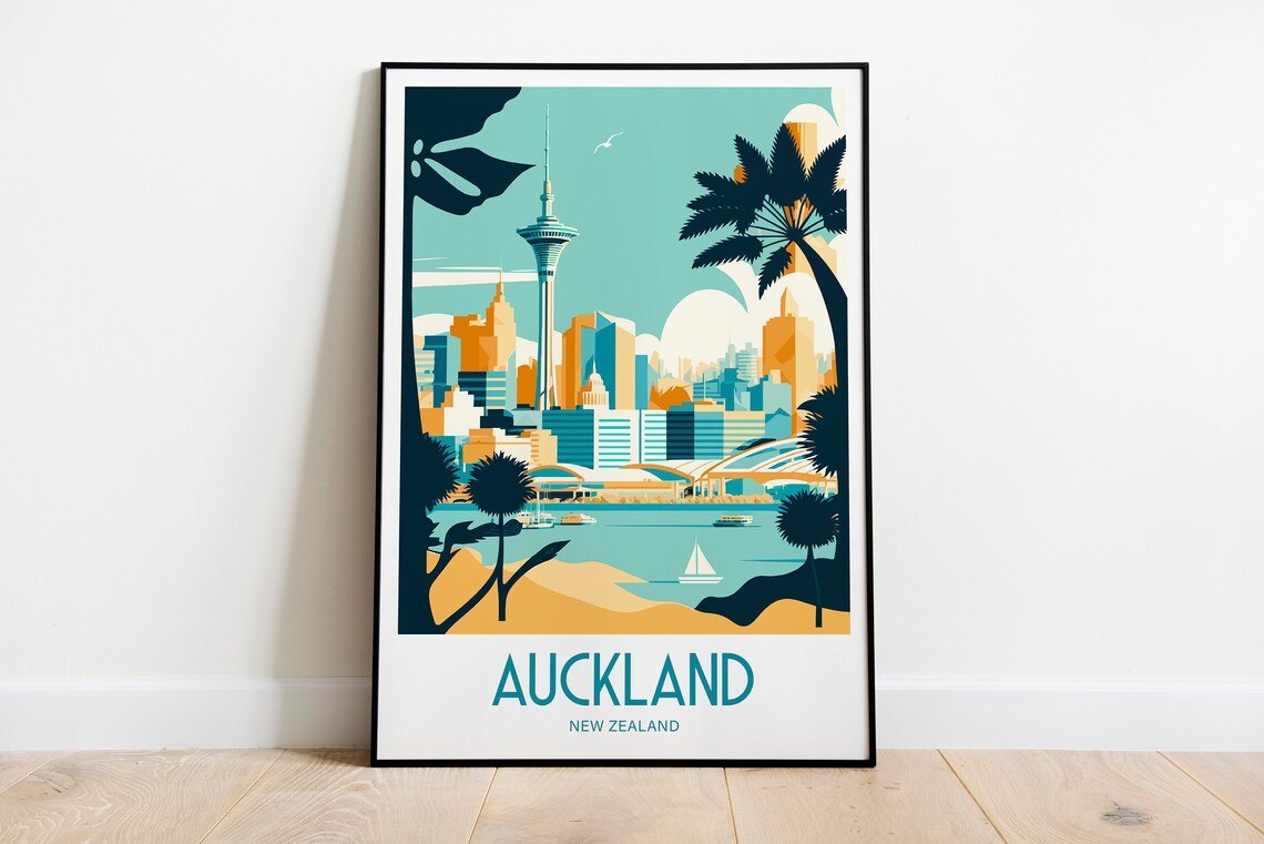 Auckland New Zealand Travel Poster, Landscape Art - Image 6