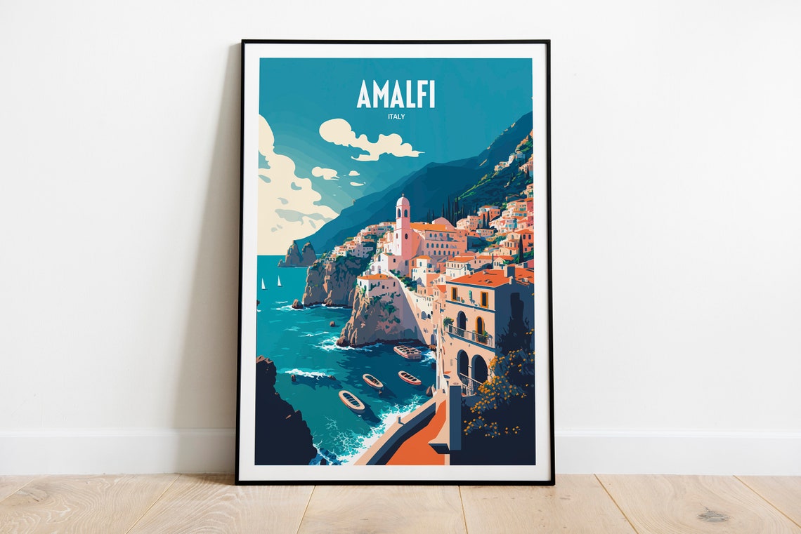 Amalfi Coast Travel Print Italy Coast Travel Poster Amalfi Italy Travel Print Italian Seaside Retro Print Coast Travel Poster