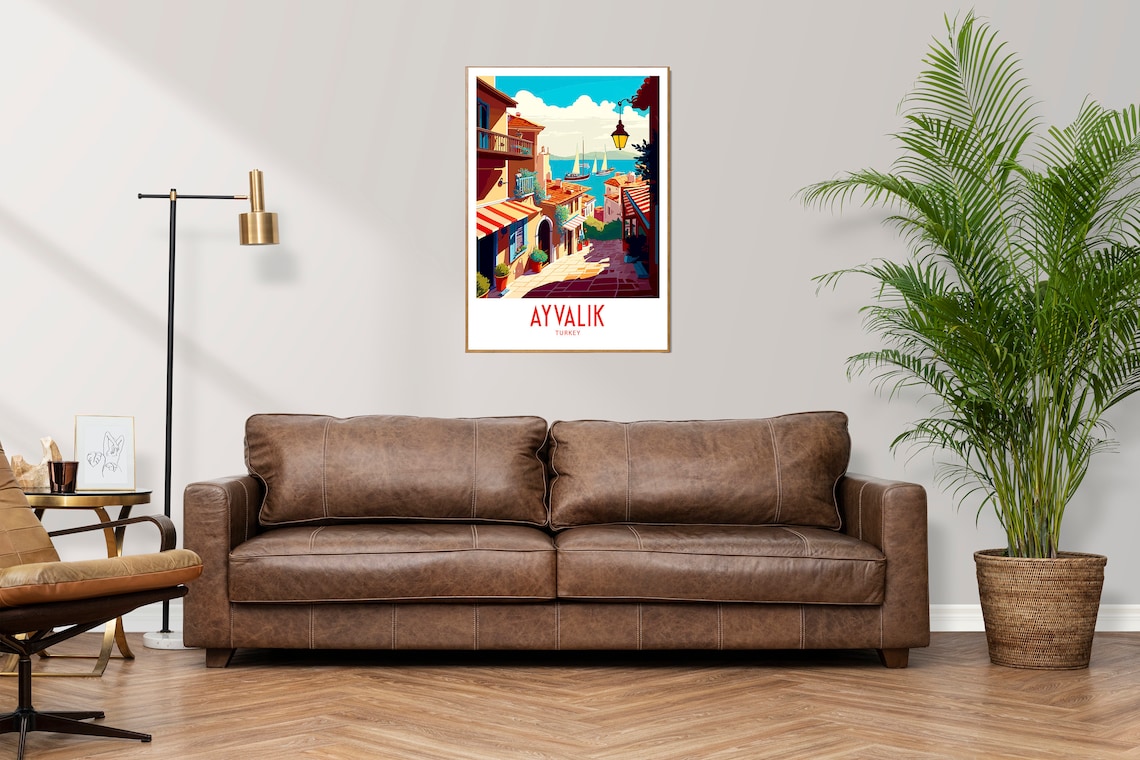 Ayvalik Turkey Cobblestone Street Cafes Sea View Vintage Travel Poster - Image 3