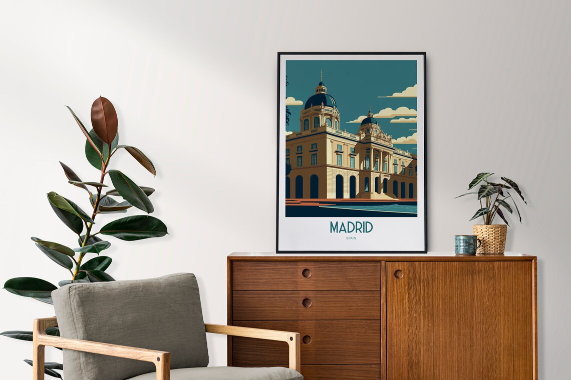 Madrid Spain Historic Domed Palace Plaza Vintage Travel Poster - Image 2