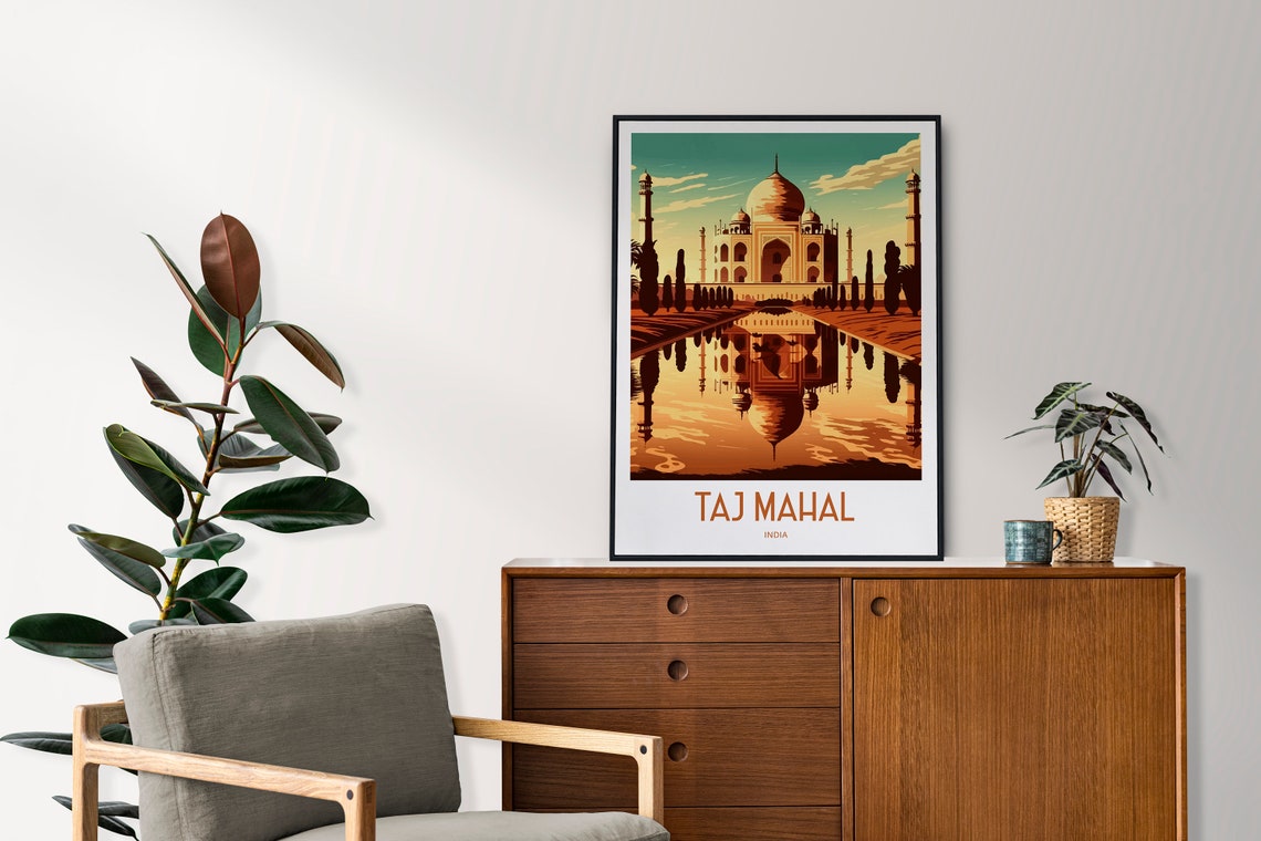 Taj Mahal India Golden Sunset Mirror Reflection Travel Poster - Image 2