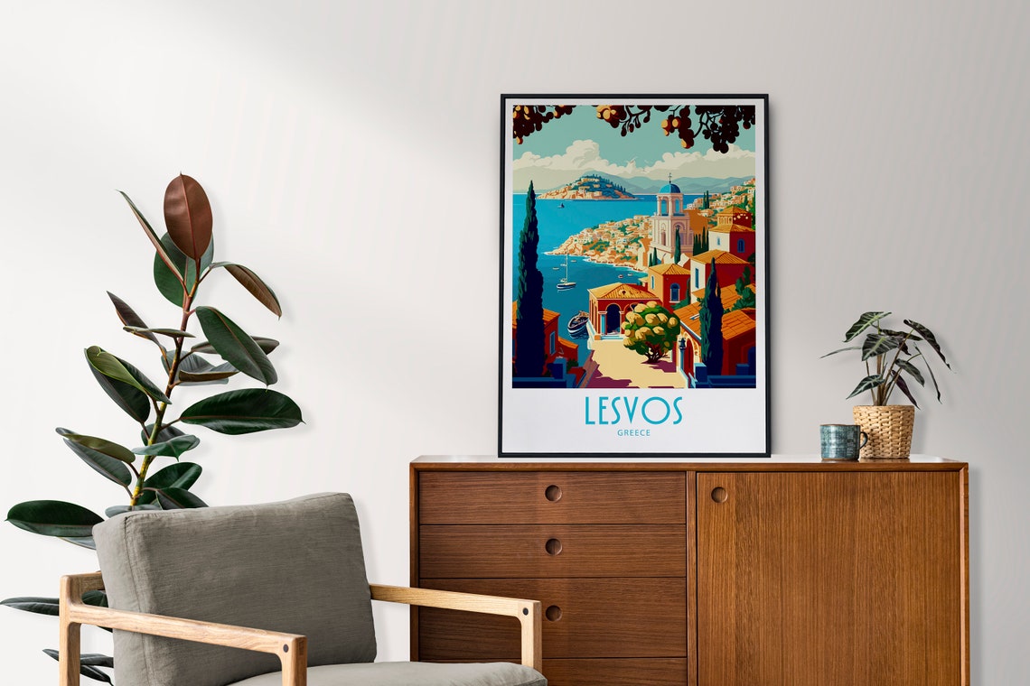 Lesvos Greece Island Harbor Bell Tower Vintage Travel Poster - Image 4