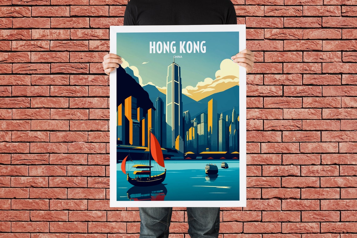 Hong Kong Travel Print Poster Housewarming Hong Kong Gift Skyline Travel Poster Gift Hong Kong Print Hong Kong Gift Hong Kong Cityscape - Image 3
