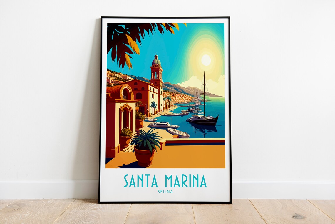 Santa Marina Travel Poster, Holiday Wall Art