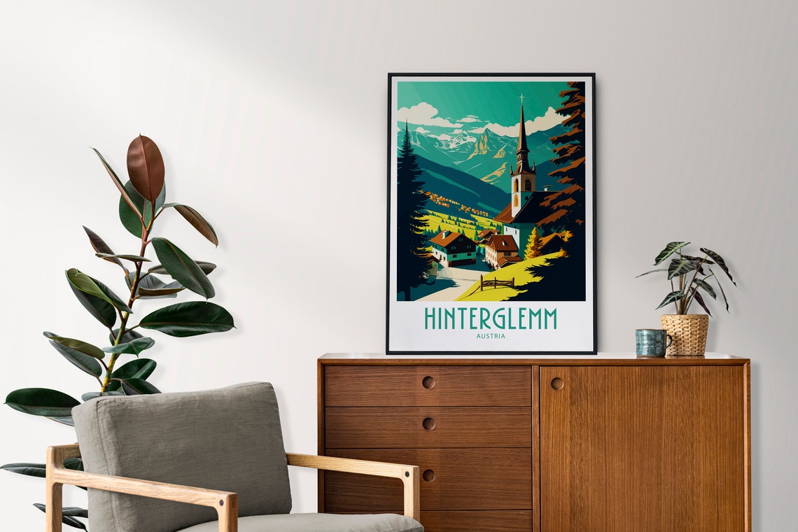 Hinterglemm Austria Alpine Village Church Retro Travel Poster - Image 4