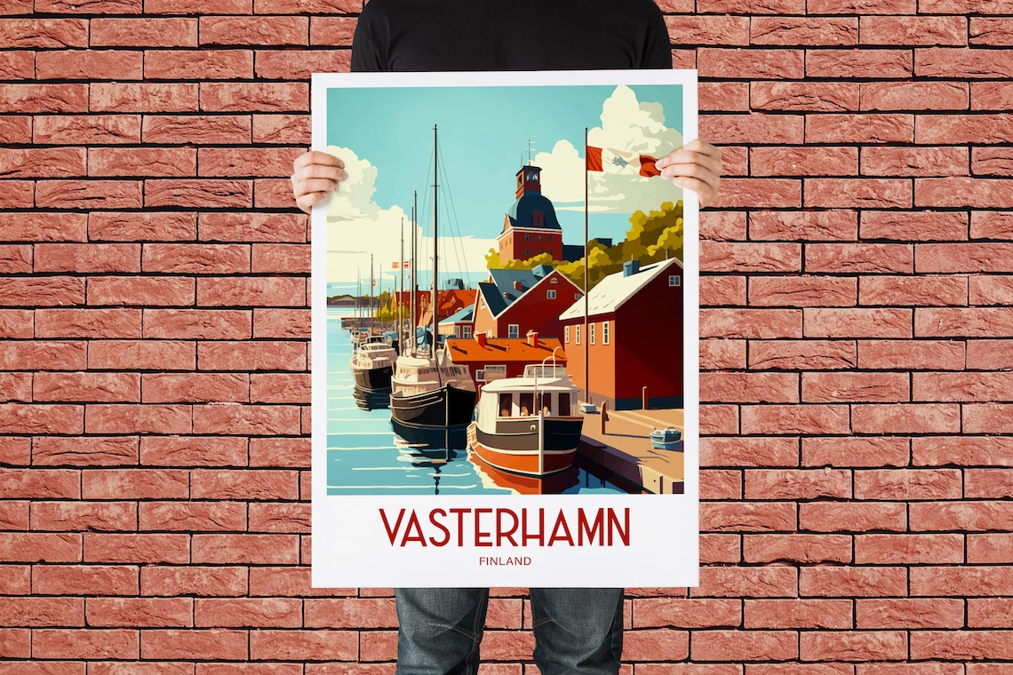 Vasterhamn Finland Harbor Boats Retro Seaside Travel Poster Art - Image 2