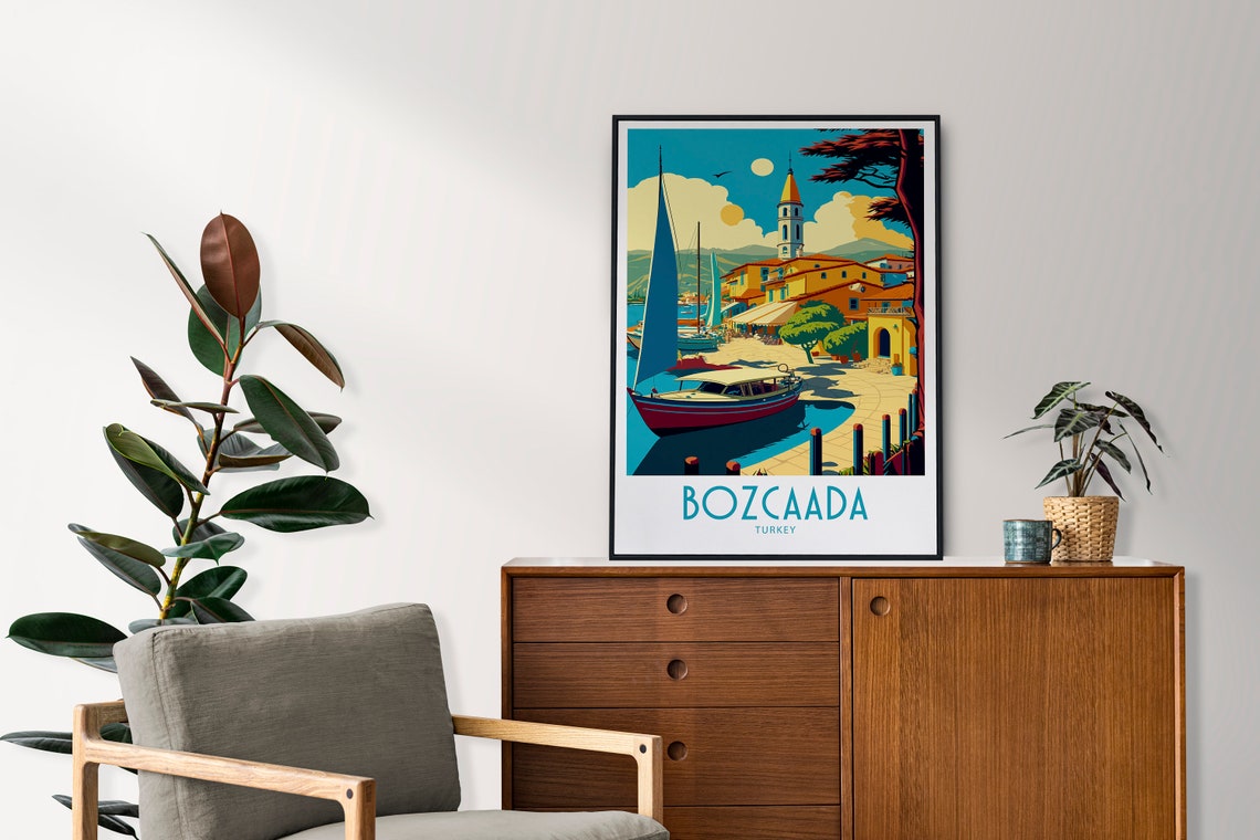 Bozcaada Turkey Harbor Sailboats Church Tower Vintage Travel Poster - Image 4