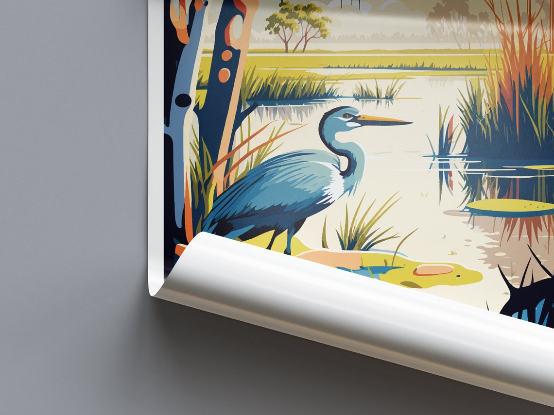 Everglades National Park Heron Wetland Sunrise Retro Travel Poster - Image 2