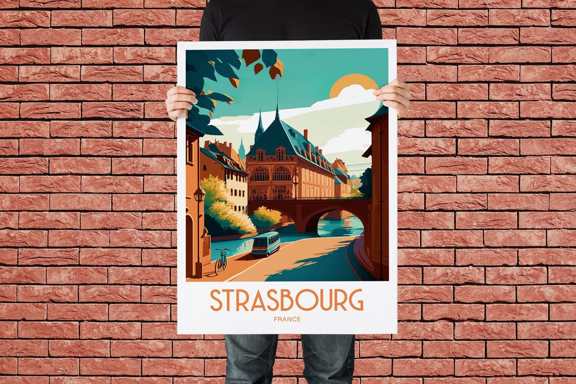 Strasbourg France Canal Bridge Historic Quarter Travel Poster Art - Image 2