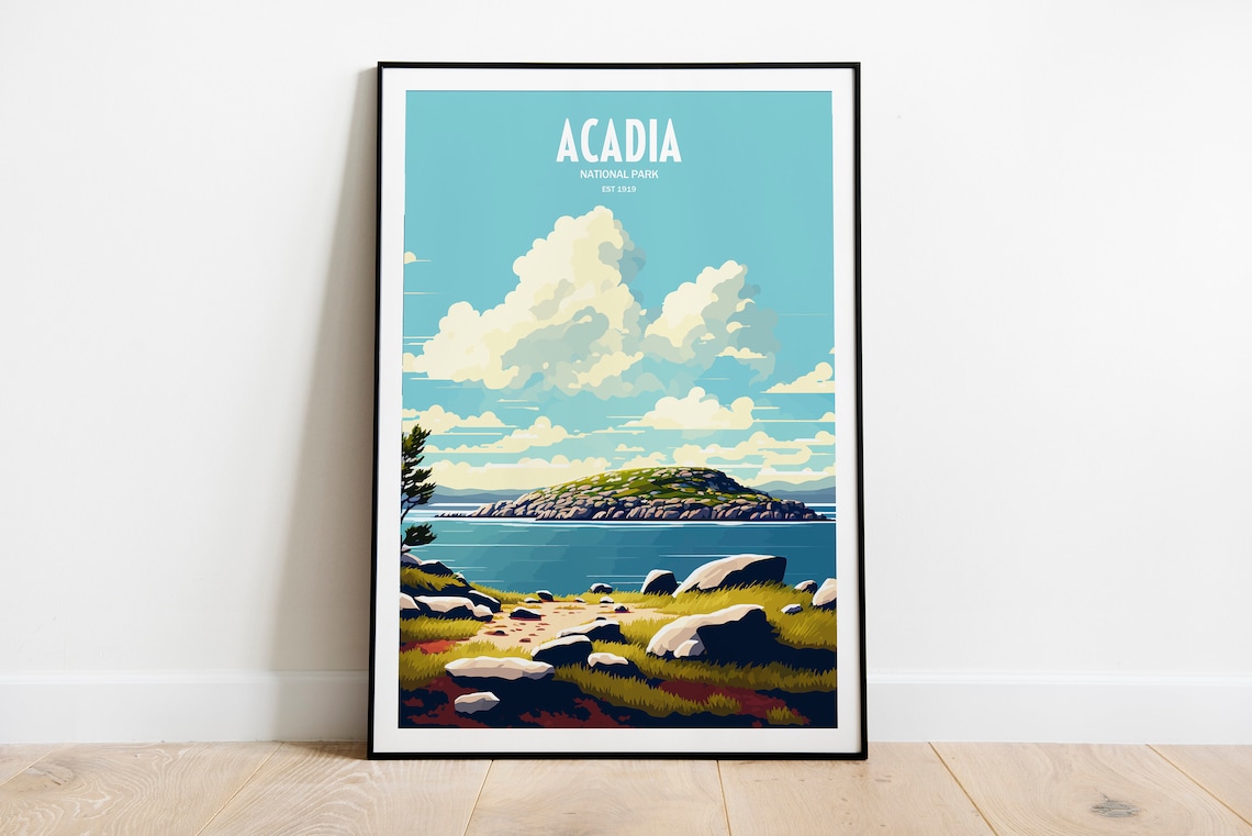 Acadia National Park Rocky Coast Island View Vintage Travel Poster