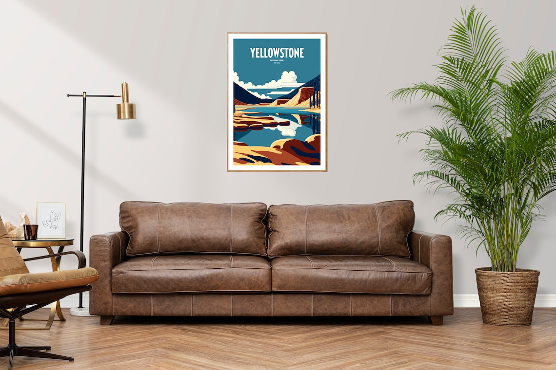 Yellowstone National Park Blue Lake Shores Vintage Travel Poster - Image 3