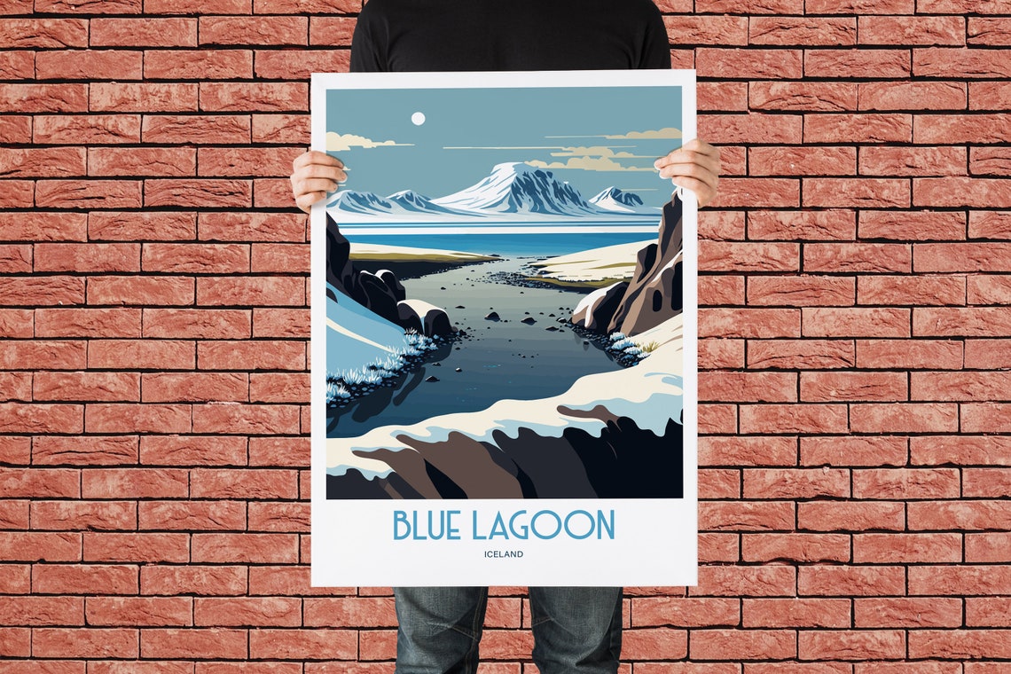 Blue Lagoon Iceland Snowy Lagoon Mountains Winter Travel Poster - Image 3